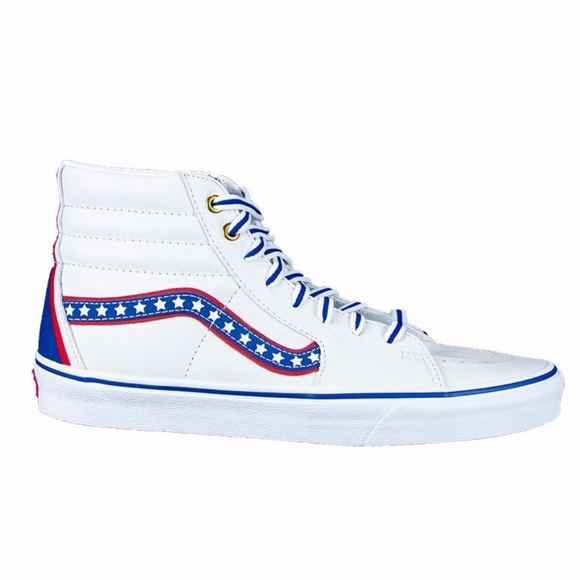 Vans Shoes - new womens size 5.5 vans sk8 hi leather americana pack white/red/blue